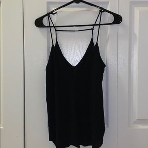 Black, Spaghetti Strap, Low V Tank Top